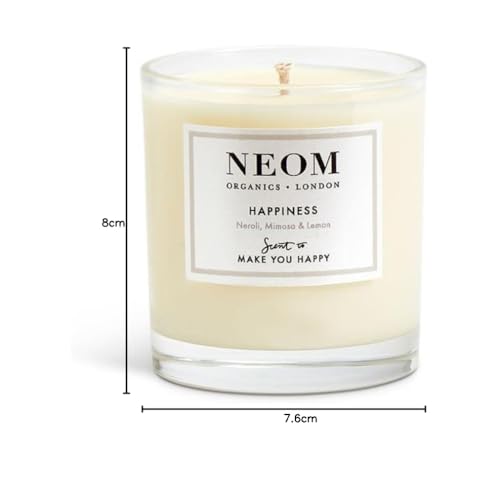 Neom Happiness Scented Candle, 1 Wick | Essential Oil Aromatherapy Candle | Neroli, Mimosa & Lemon | Scent to Make You Happy,White,185 g (Pack of 1),1101170