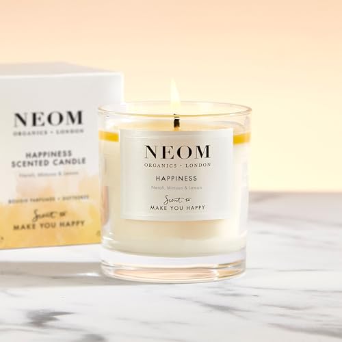 Neom Happiness Scented Candle, 1 Wick | Essential Oil Aromatherapy Candle | Neroli, Mimosa & Lemon | Scent to Make You Happy,White,185 g (Pack of 1),1101170