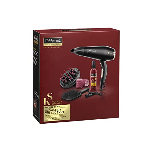 TRESemme Keratin Smooth Volume Shine Hair Dryer & Diffuser Gift Set - 2200W Powerful Blow Dryer, Heat Protection, Paddle Brush, Accessories, Black, 5543BU