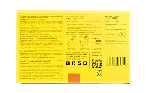 Absolute Collagen Marine Liquid Collagen Supplement for Women - 8000mg Collagen in Each Sachet - New Raspberry Flavour - 14 Sachets per Box