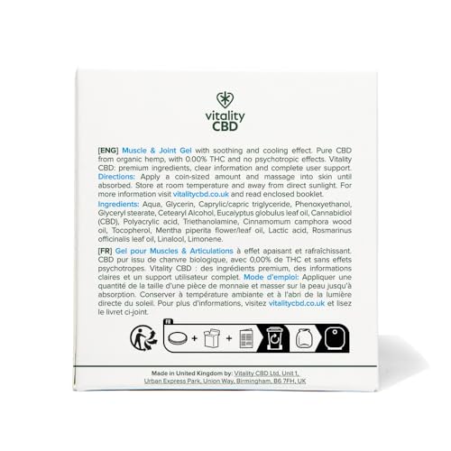 Vitality CBD Muscle & Joint Gel, 500 mg Strength CBD, 100 ml, NO THC