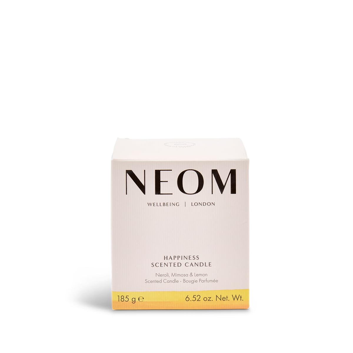 Neom Happiness Scented Candle, 1 Wick | Essential Oil Aromatherapy Candle | Neroli, Mimosa & Lemon | Scent to Make You Happy,White,185 g (Pack of 1),1101170