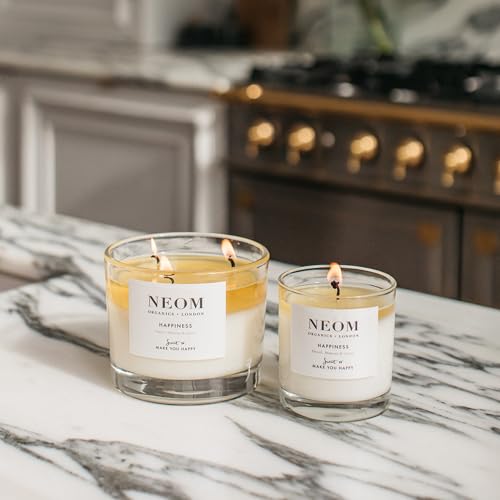 Neom Happiness Scented Candle, 1 Wick | Essential Oil Aromatherapy Candle | Neroli, Mimosa & Lemon | Scent to Make You Happy,White,185 g (Pack of 1),1101170