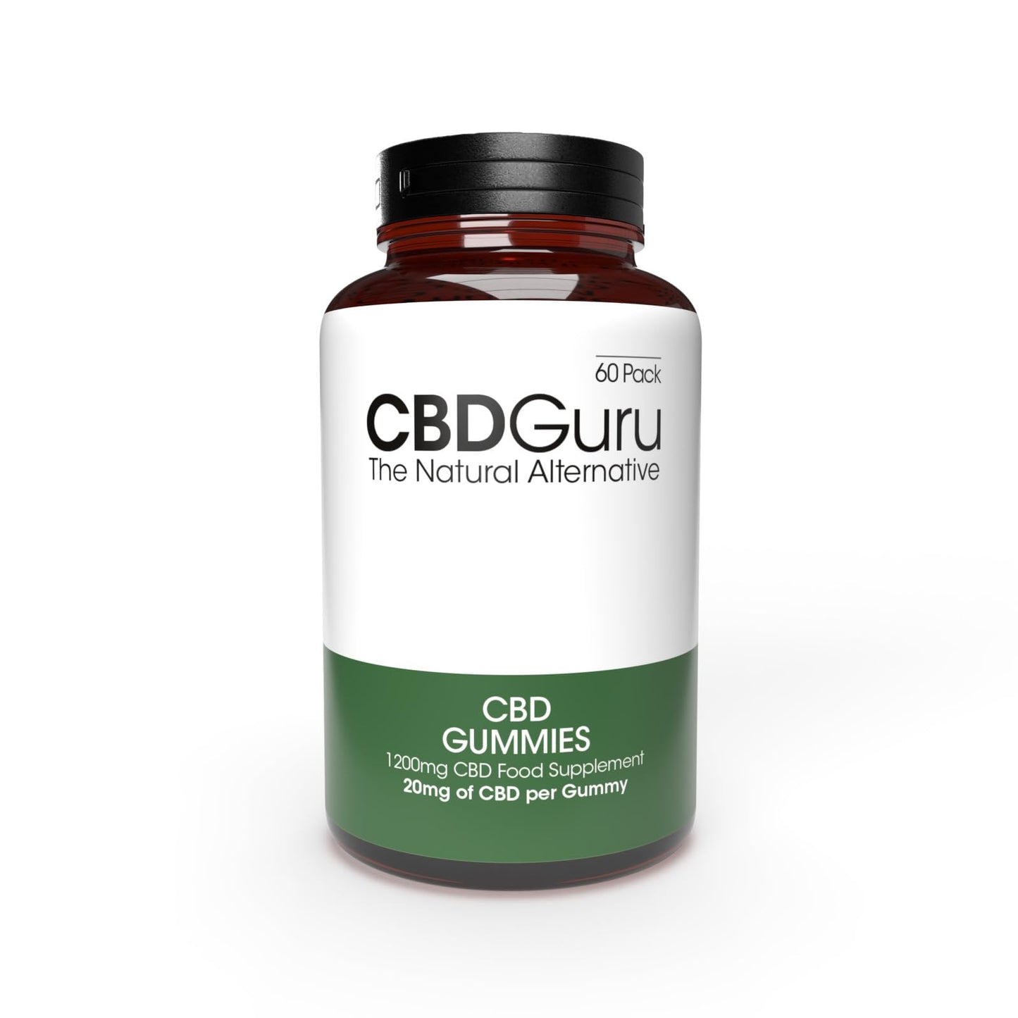 CBD Guru Vegan CBD Gummies 20mg 60 Pack - Mixed Fruit Flavour Broad Spectrum CBD Vegan Gummy Bears for Sleep & Anxiety Support, 1200mg Total CBD