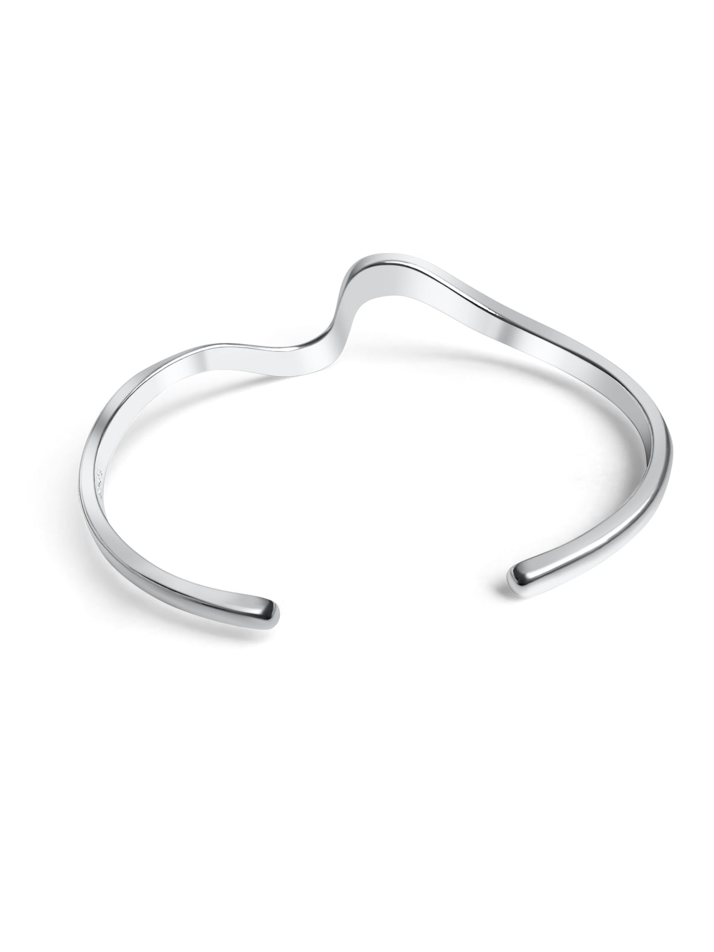 925 Sterling Silver Wave Bangle Bracelet for Women – Adjustable Modern Cuff, Handmade Minimalist Design – Polished Torque Bangle in Gift Box
