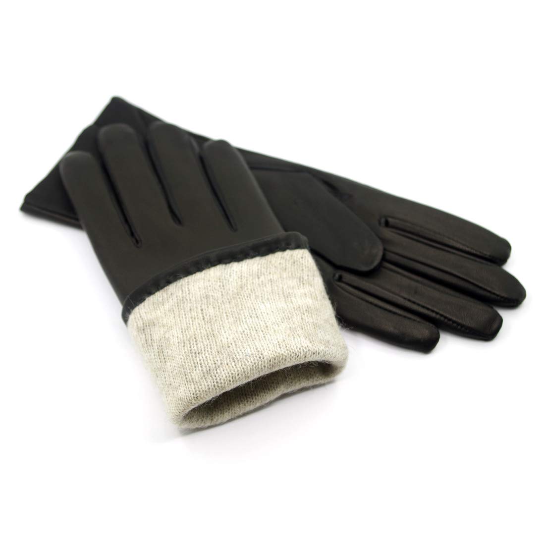 Harssidanzar Women's Leather Winter Gloves,Genuine Lambskin Leather Lined Cashmere Warm Driving Gloves For Women GL006UK,Black,Size XL
