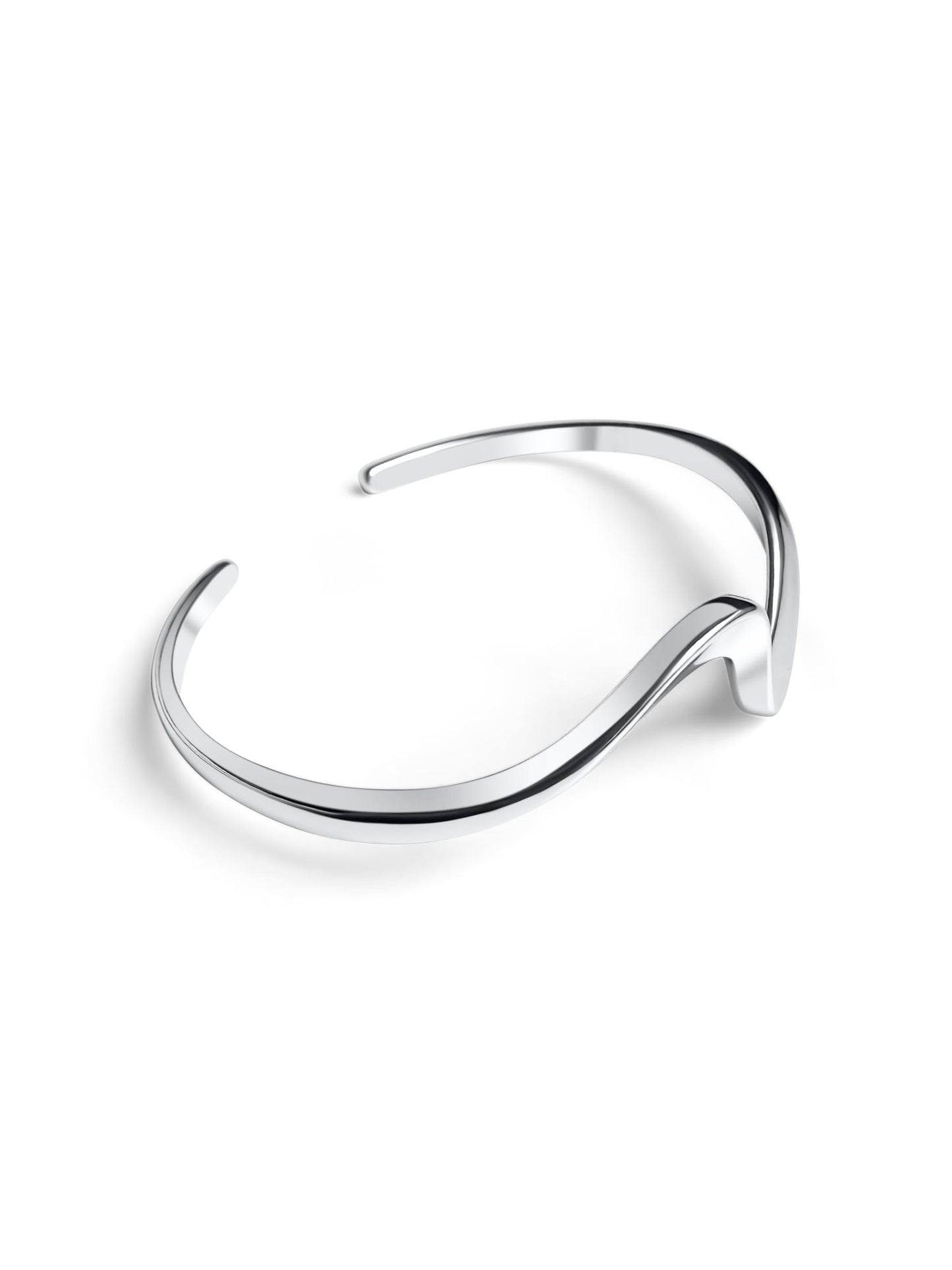 925 Sterling Silver Wave Bangle Bracelet for Women – Adjustable Modern Cuff, Handmade Minimalist Design – Polished Torque Bangle in Gift Box