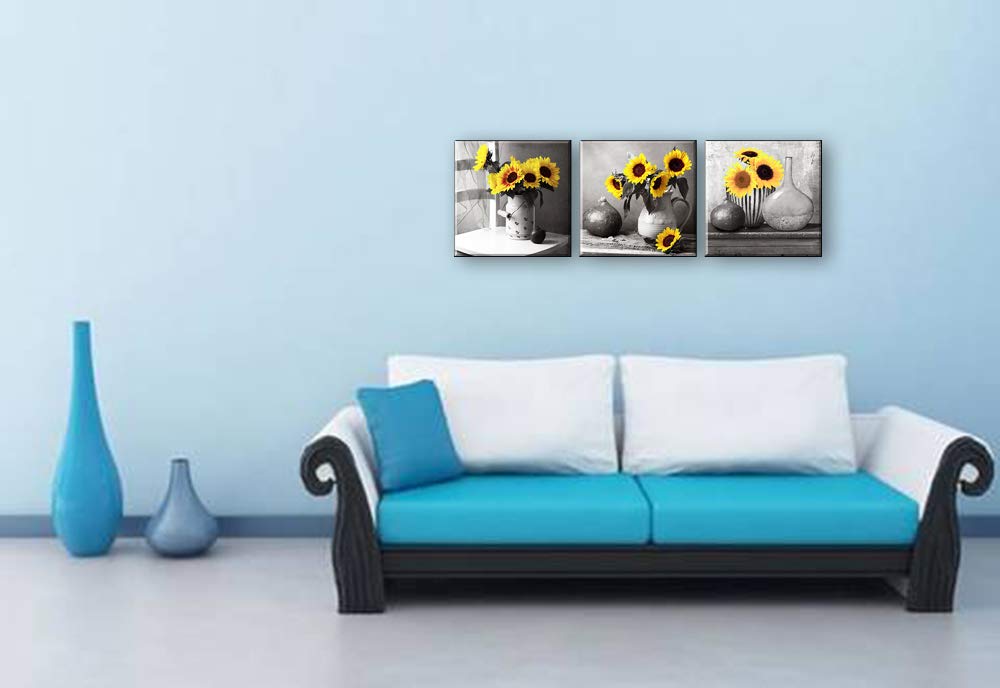 Piy Painting Sunflower Canvas painting Sunflower is a Flower that Yearns for Light Picture on Canvas, 3 Panel Canvas Repetition Décor Decorative arts for Living Room Birthday Gift 30x30cm