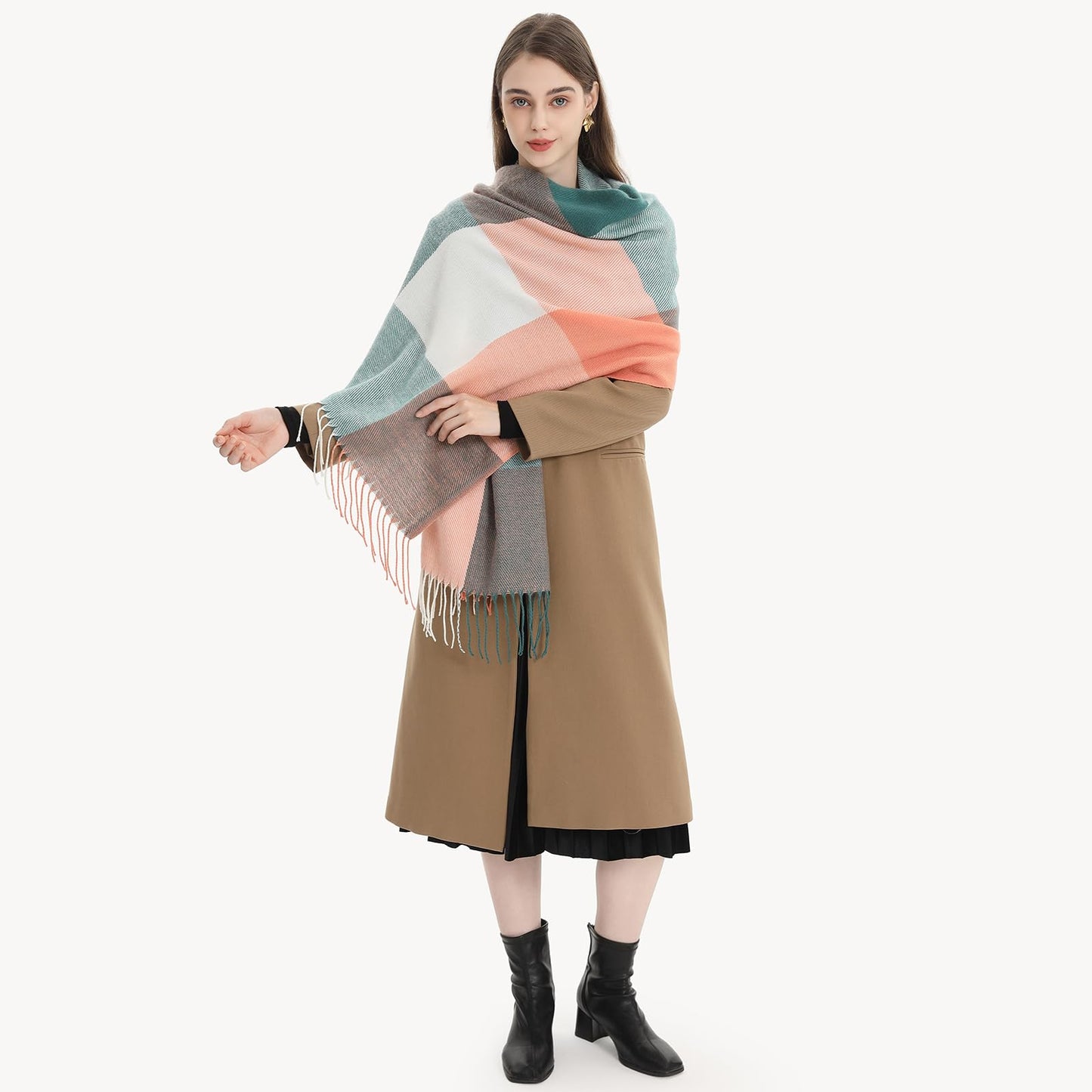 Miss Lulu Women Scarf Winter Long Soft Warm Tartan Check Wrap Wool Spinning Tassel Shawl Stole Scarves Ladies