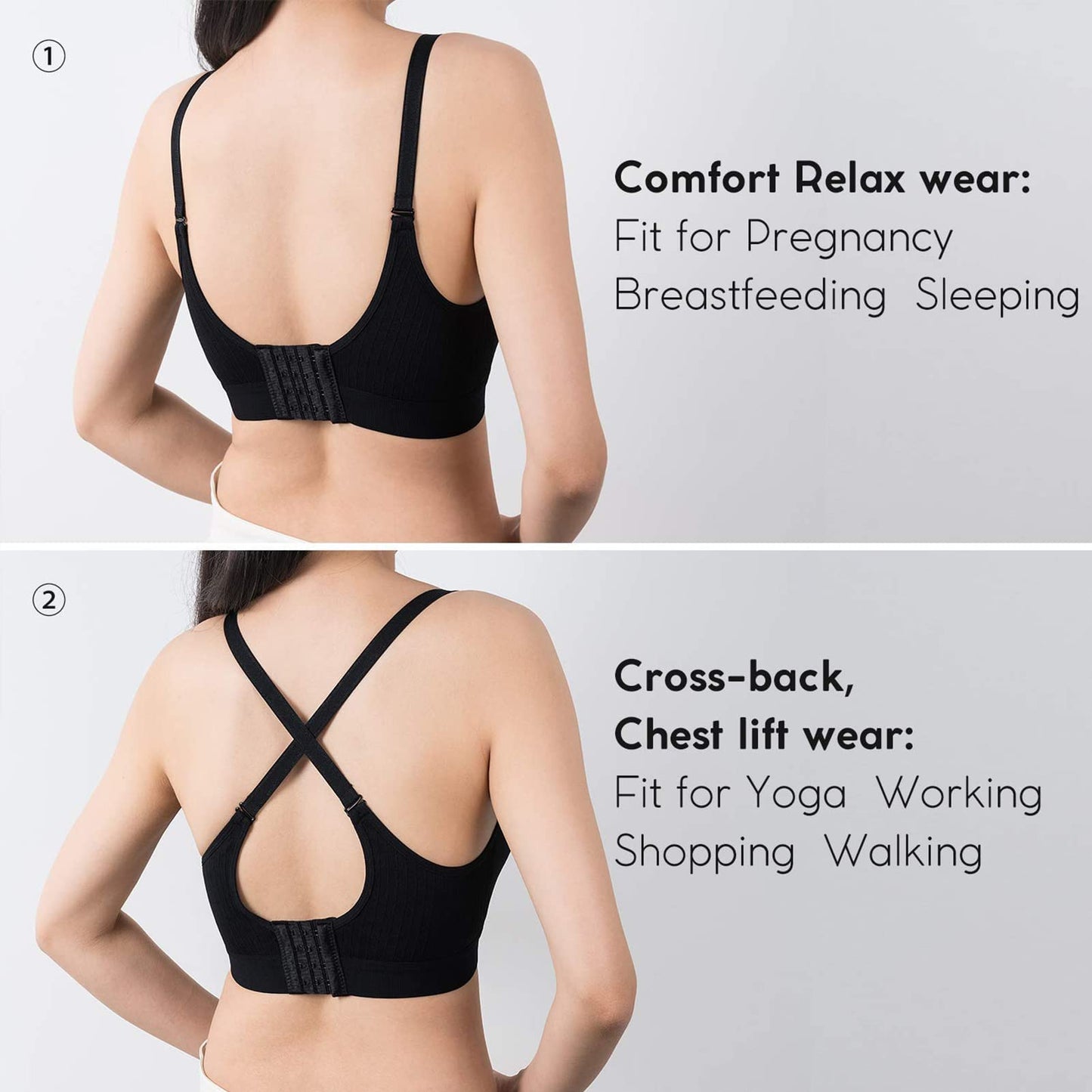 Vinfact Nursing Bra 3 Pack Seamless V Neck Maternity Bra Women Pregnancy Breastfeeding Bra(A-Black,Nude,Grey,M)