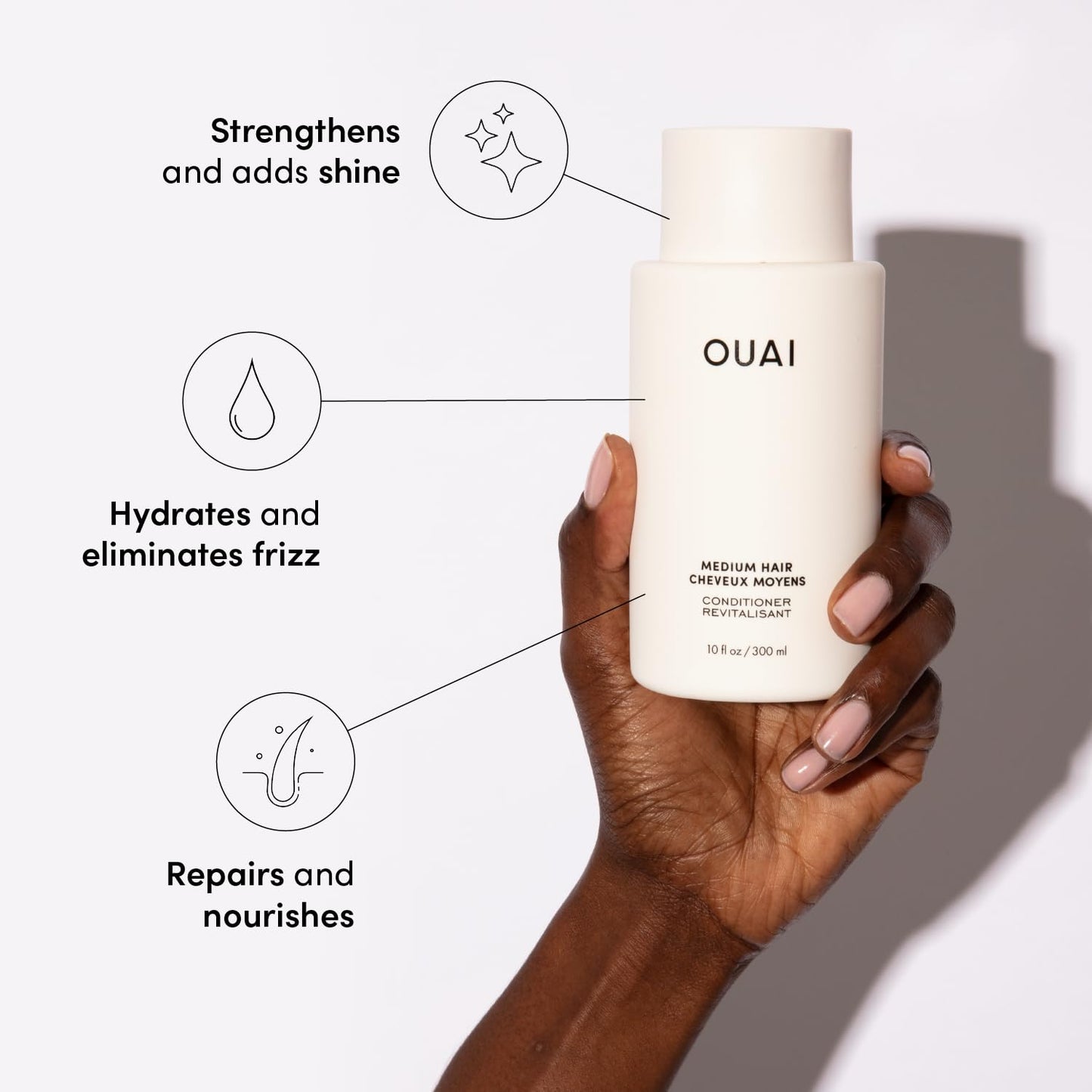 OUAI Medium Conditioner - Hydrating Hair Conditioner with Coconut Oil, Babassu Oil, and Keratin - Strengthens, Repairs and Adds Shine - Paraben and Phthalate Free Hair Care Products - 300ml