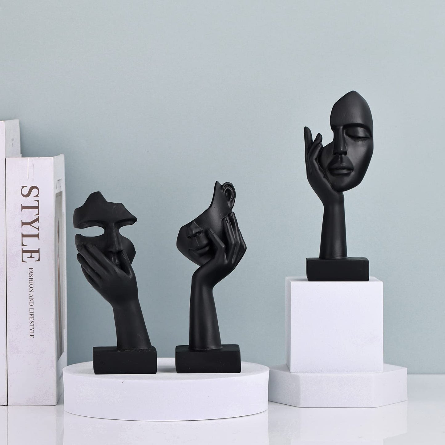 oliruim Black Home Decoration Accent Art Woman Face Statue Collectible Statue for Modern Home Living Room Bookshelf Black Desk Decor 3 Piece Set