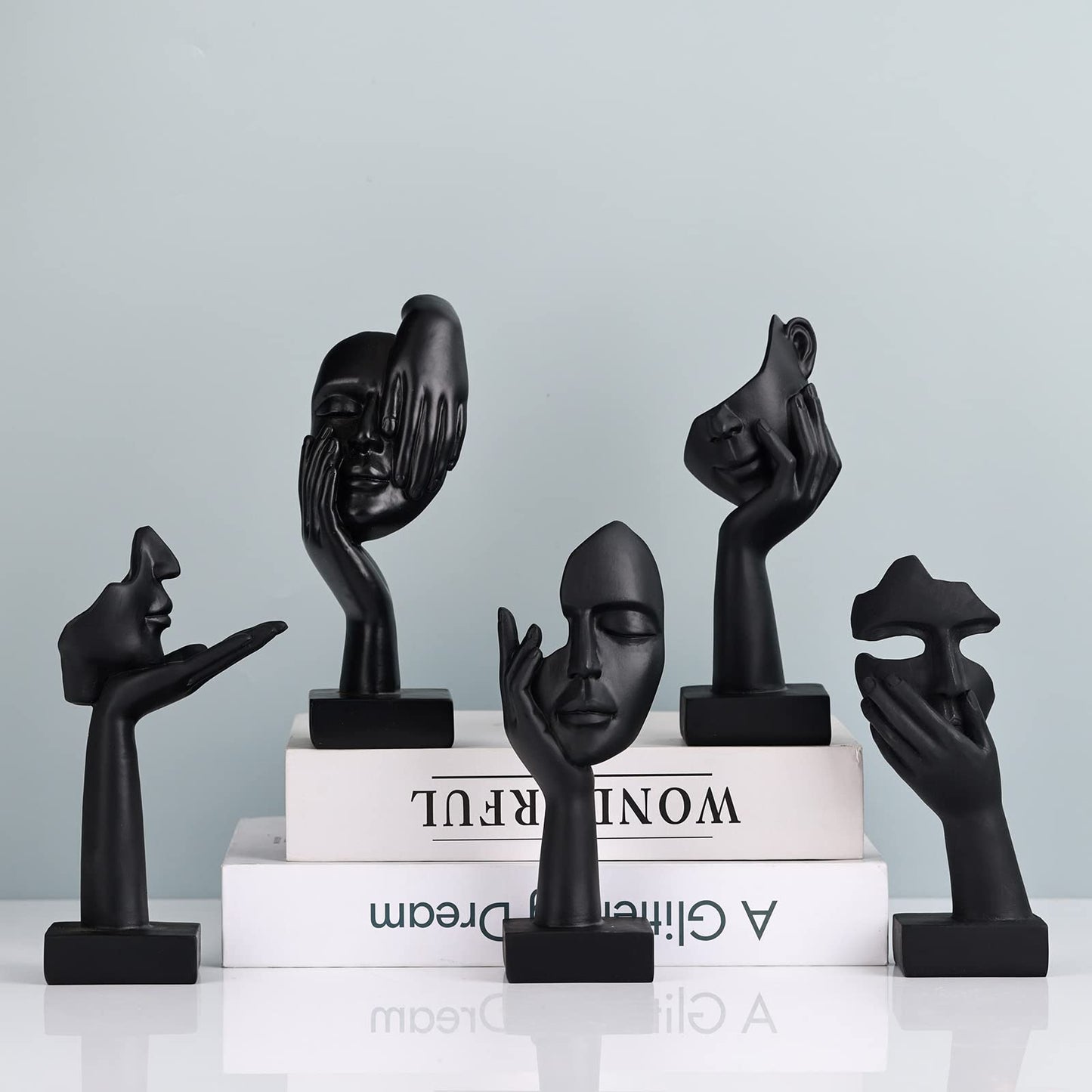 oliruim Black Home Decoration Accent Art Woman Face Statue Collectible Statue for Modern Home Living Room Bookshelf Black Desk Decor 3 Piece Set