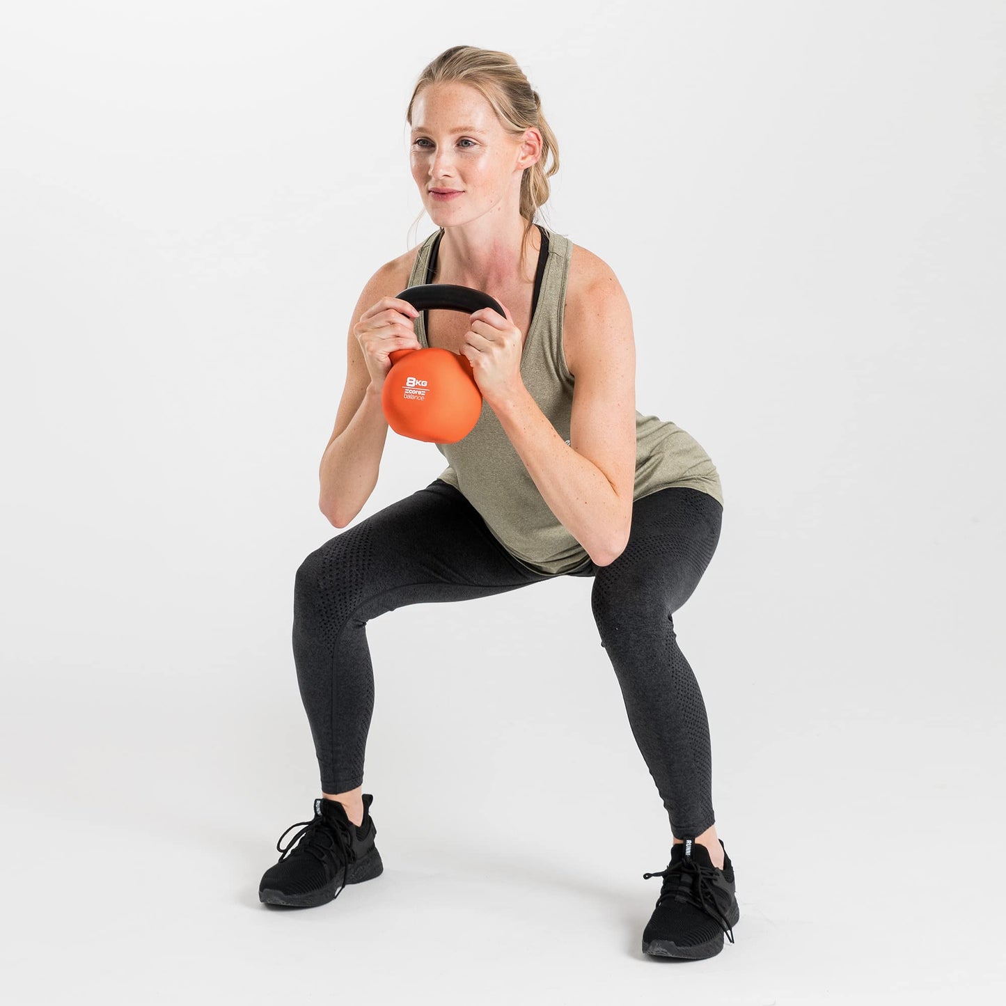 Core Balance 8kg Kettlebell Weight Cast Iron Neoprene Coated Heavy Duty Strength Training (Orange)