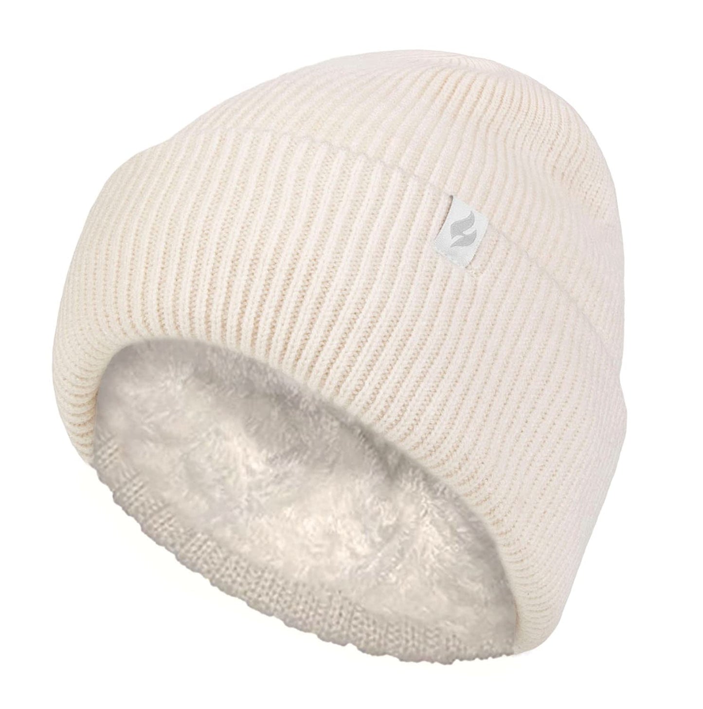 HEAT HOLDERS Womens Beanie Hat with Heatweaver Fleece Lining Ladies Fashionable Turnover Cuff Hat (One Size, Cream)