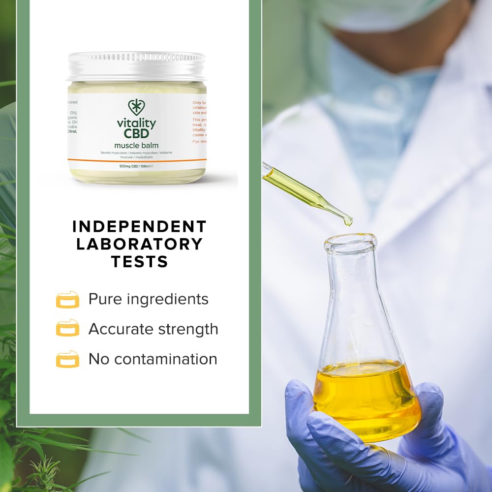 Vitality CBD Muscle Balm, High Strength 500mg of CBD, Natural, 100 ml - Improved Formula, NO THC