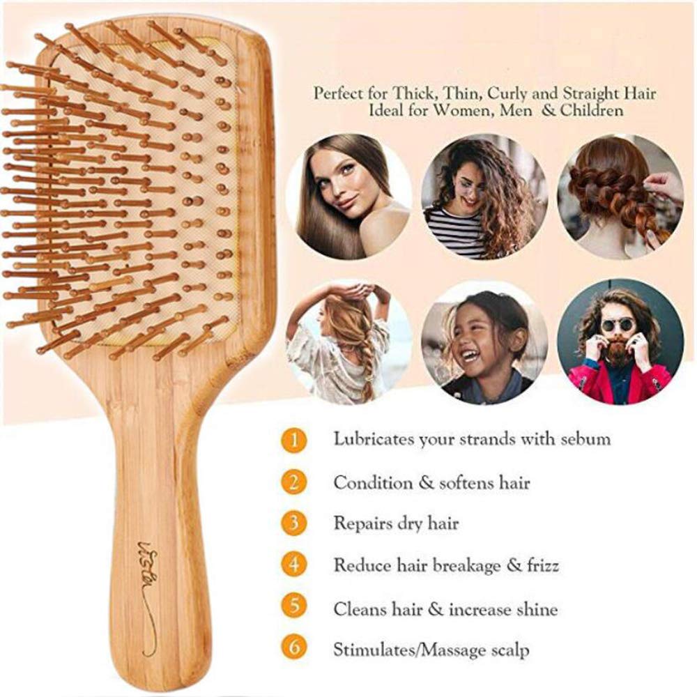 Hair Brush Bamboo Hairbrush For Long,Thick,Curly,Wavy,Dry or Damaged Hair, Paddle Hair Brush Reducing Hair Breakage and Frizzy, No More Tangle