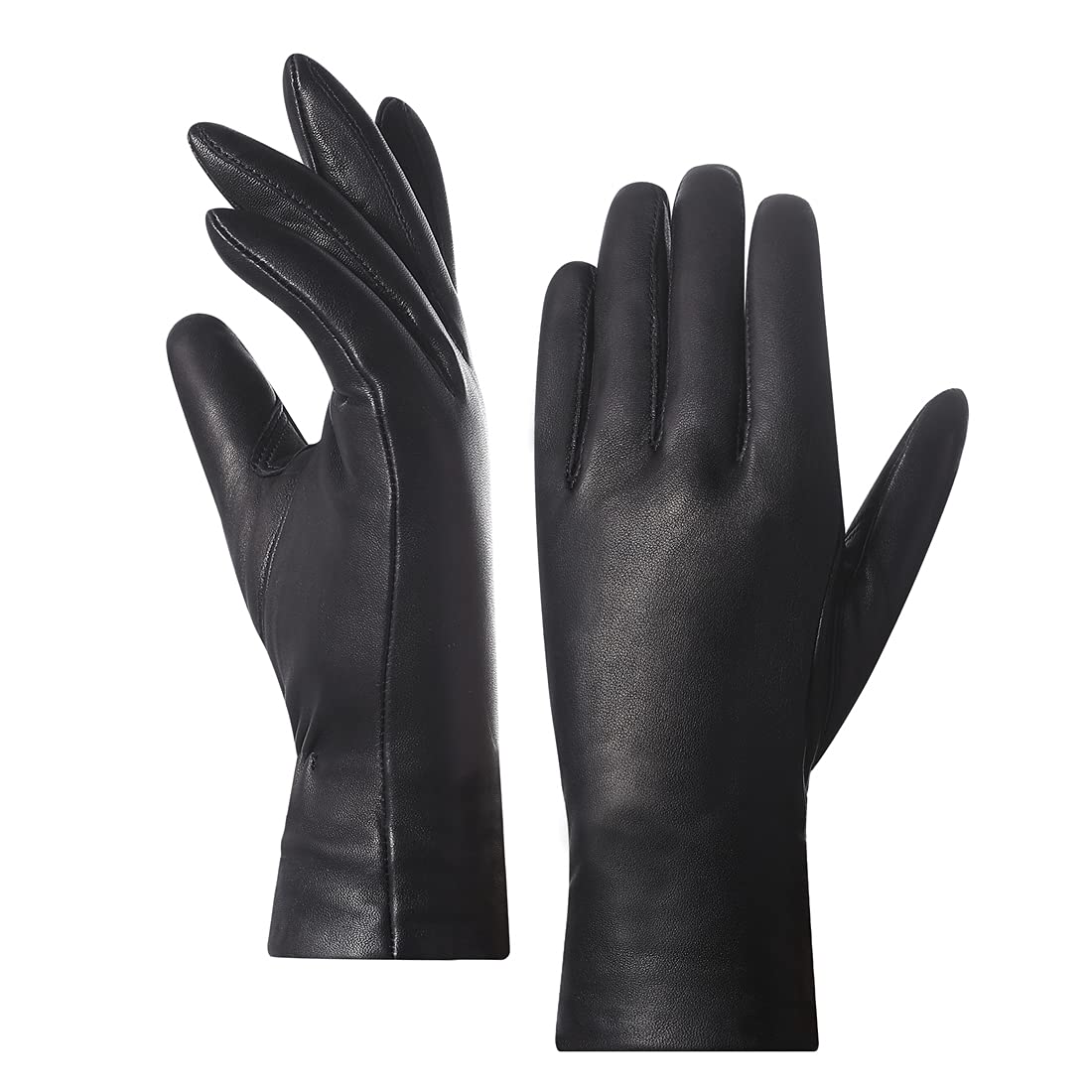 Harssidanzar Women's Leather Winter Gloves,Genuine Lambskin Leather Lined Cashmere Warm Driving Gloves For Women GL006UK,Black,Size XL