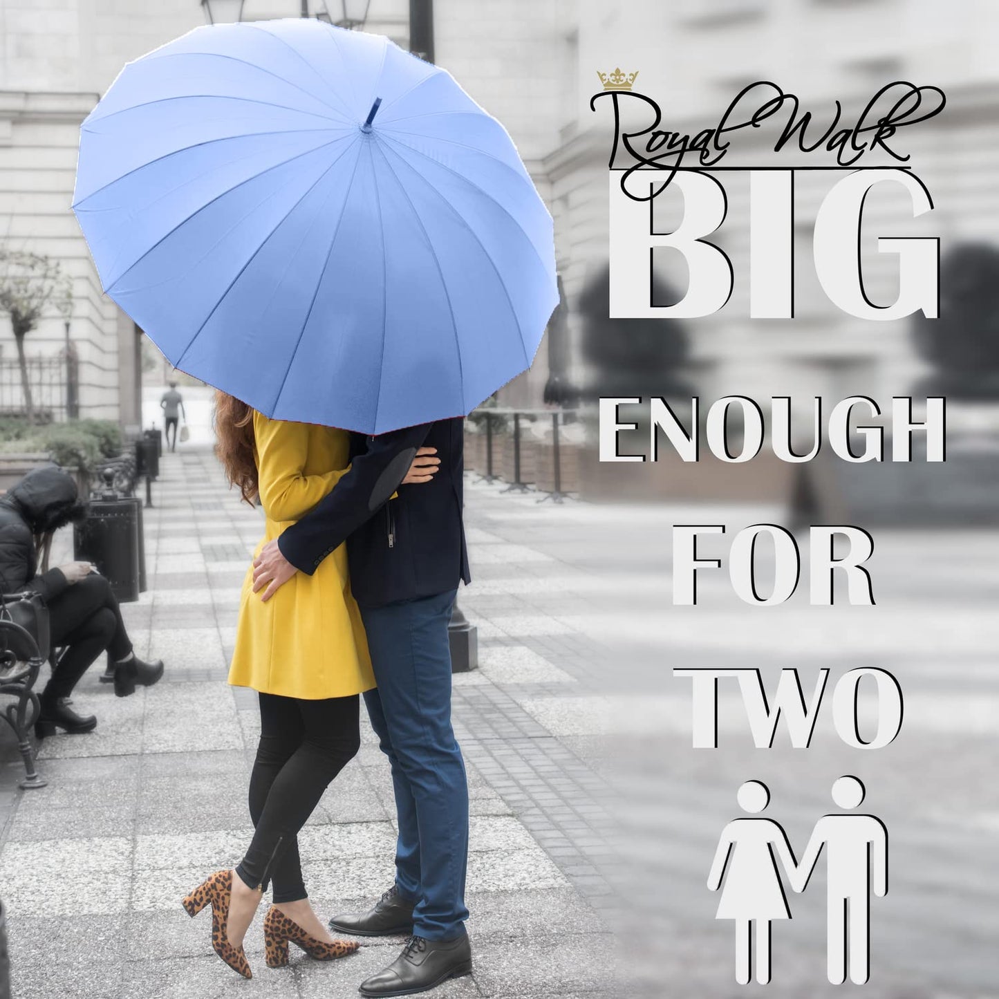 Royal Walk Windproof Umbrella Black Large 54 Inch Automatic Open for 2 Persons Stormproof for Men Women Classic Wooden Handle Lightweight Waterproof Durable Strong 16 Ribs Travel Golf 120cm Slate Blue