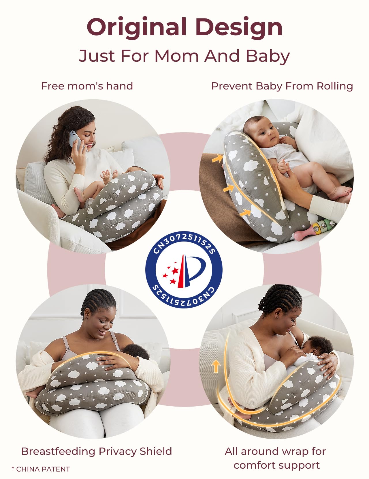 momcozy Nursing Pillow With Breastfeeding - Ergonomic Support & Original Security Fence to Baby' Safety - Making Breastfeeding Easy and Comfort for Mom & Baby - Removable Cotton Cover, Gray