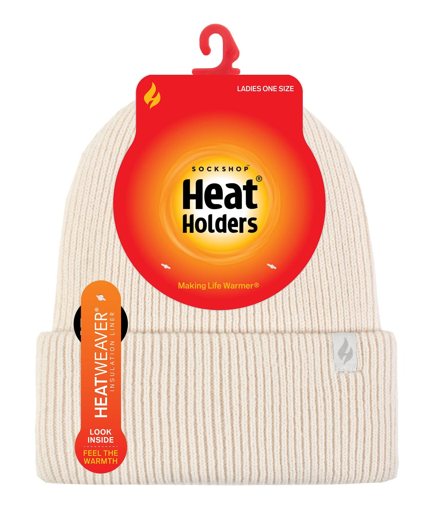 HEAT HOLDERS Womens Beanie Hat with Heatweaver Fleece Lining Ladies Fashionable Turnover Cuff Hat (One Size, Cream)