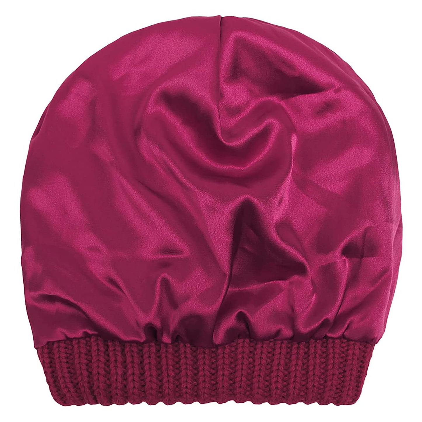 Hcimooy Winter Warm Knitted Hat Satin Silk Lined Cable Knit Beanie Chunky Slouchy Skull Cap for Womens (Wine red)