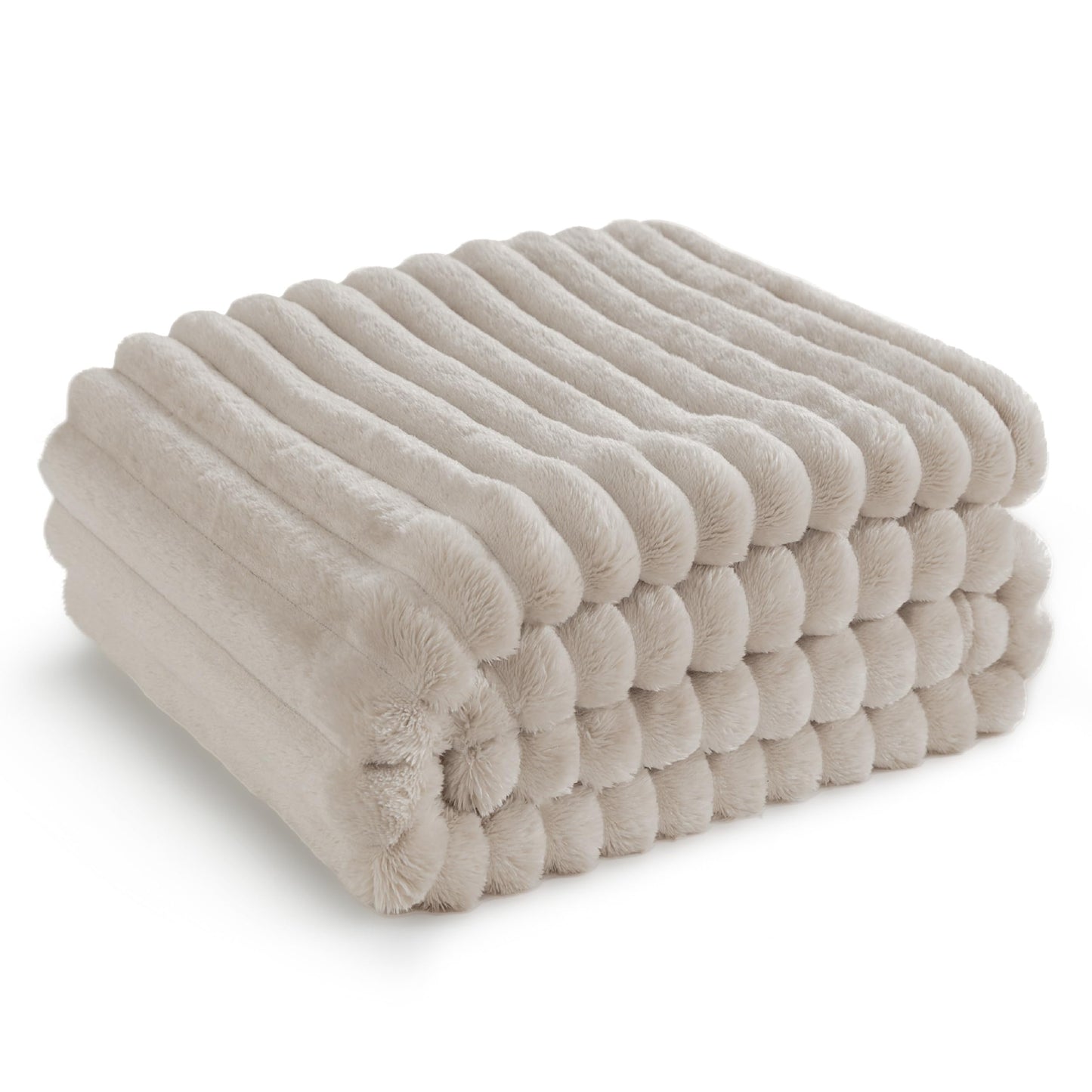 Bedsure Fleece Throw Blanket for Sofa - Fluffy Cosy Warm Blankets for Bed, Soft Cute Single Throw Gifts for Women and Girls, Beige, 130x170 cm