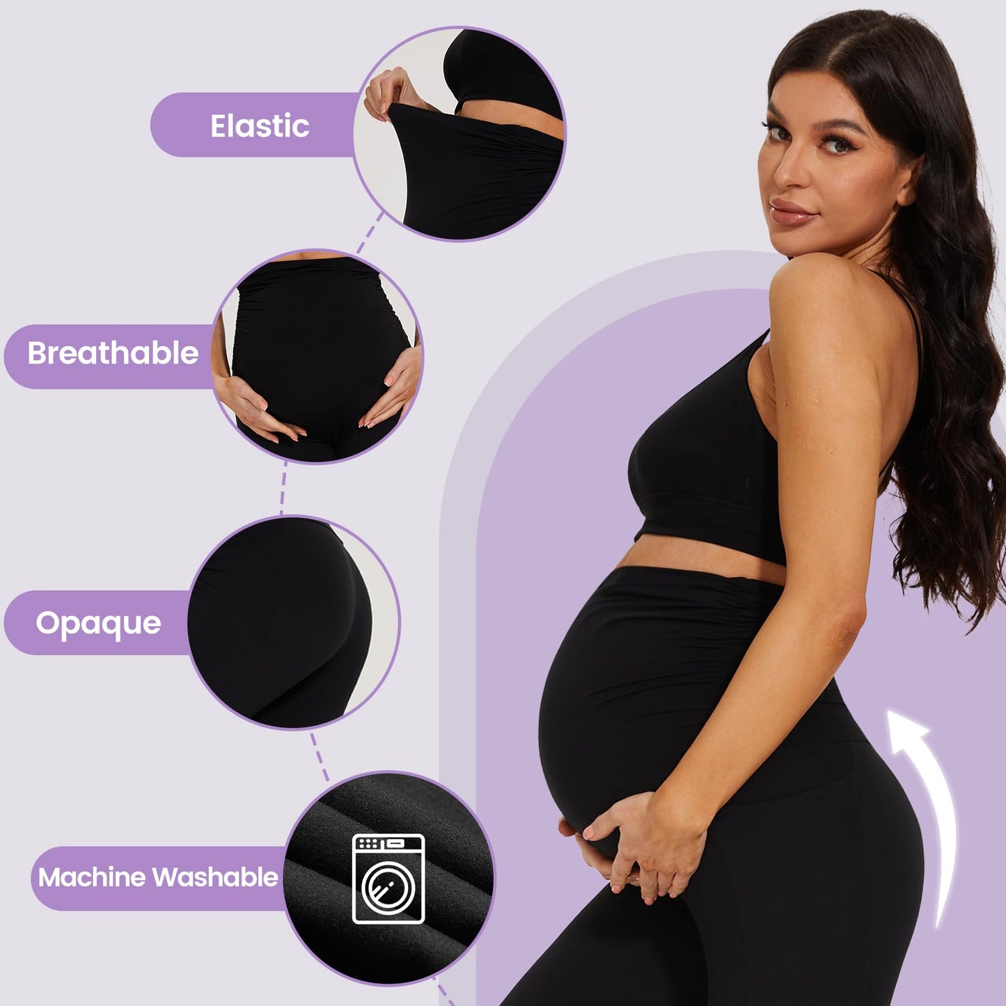 DDOBB 2 Pack Maternity Leggings Over Bump with Pockets High Waist Black Soft Belly Support Stretchy Pregnancy Pants Yoga Workout Pajama Trousers