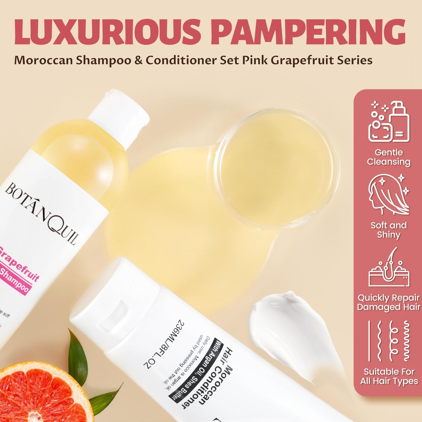 Sulphate Free Hair Shampoo and Conditioner Set – Argan Oil & Shea Butter Moisturizing Formula for Men & Women – Strengthens, Hydrates & Color Safe – 355ml Shampoo & 236ml Conditioner