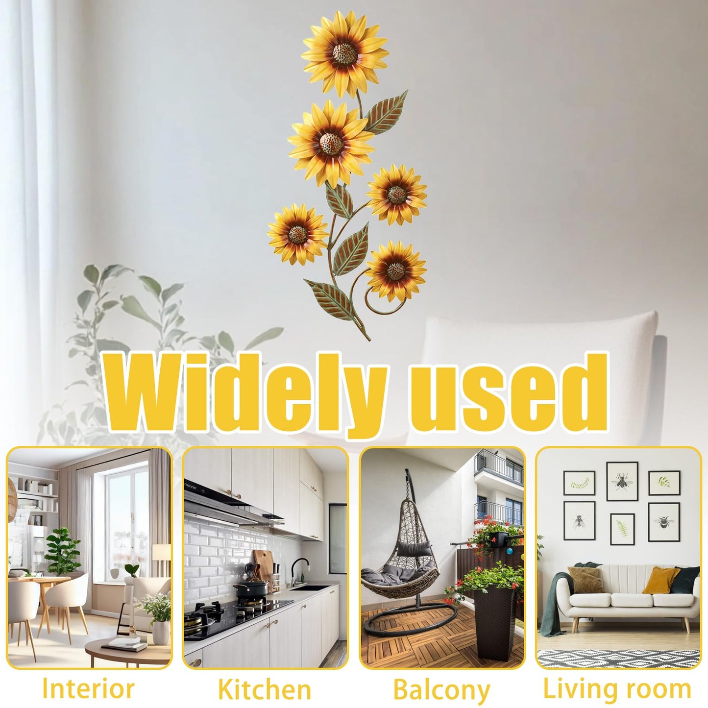 Plipdhy Metal Sunflower Wall Decorations,Garden Wall Art Outdoor Indoors,Metal Flowers Wall Hanging Ornament for Porch,Patio,Kitchen,Living Room,Farmhouse,Balcony