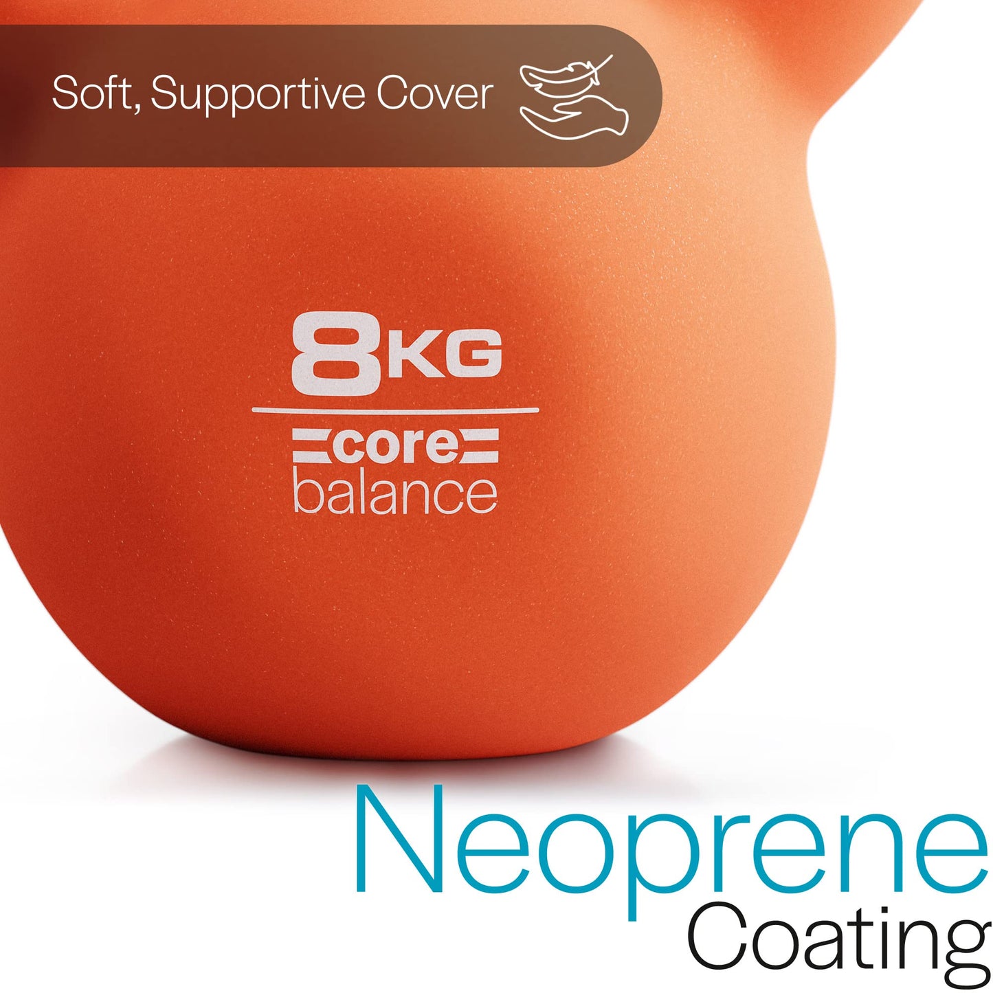 Core Balance 8kg Kettlebell Weight Cast Iron Neoprene Coated Heavy Duty Strength Training (Orange)