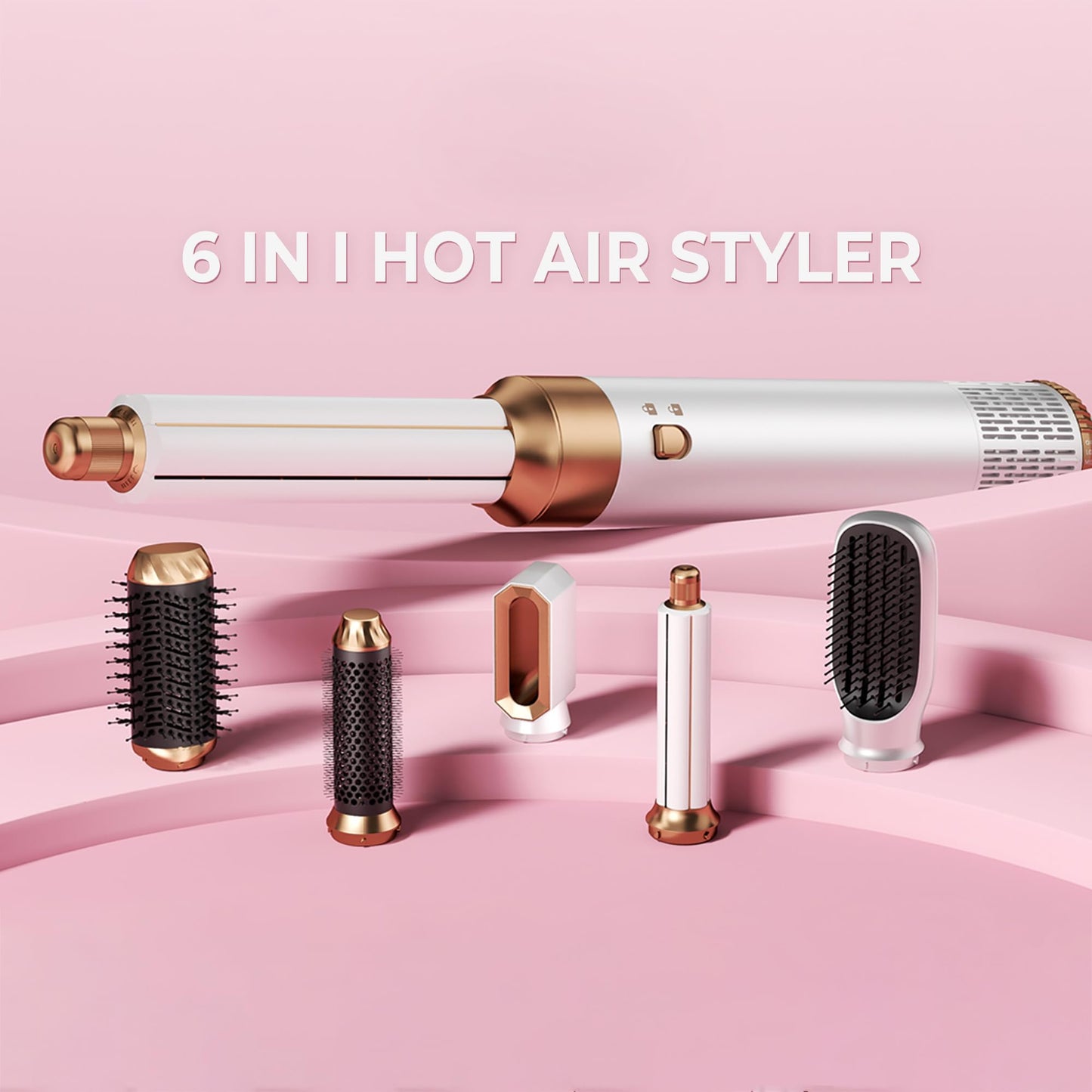 Airbrush 6 in 1 Hair Styler Mogawave Magic Styler Airstyler Hair Dryer Brush Magic Styler 1000W Blow Dryer Brush Set with Air Curler, Straighten, Volumise, Smooth, Air Stylers for Women