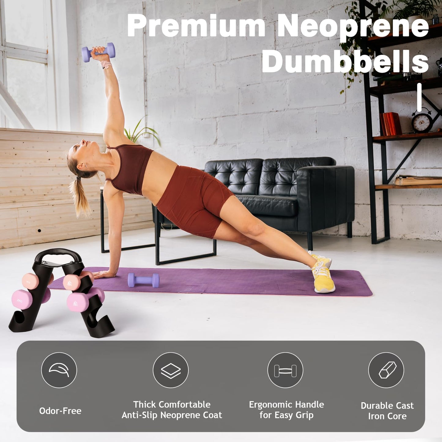 LIONSCOOL Premium Neoprene Dumbbell Sets of 3 Pairs or 5 Pairs With Solid Portable Steel Rack For Home Gym (Power Gradient, 1+2+3)