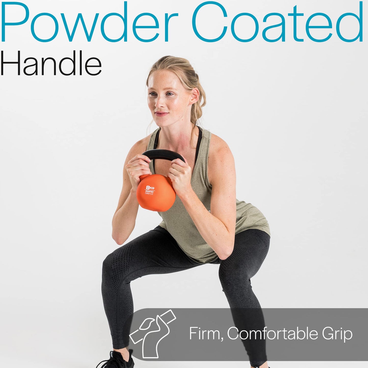 Core Balance 8kg Kettlebell Weight Cast Iron Neoprene Coated Heavy Duty Strength Training (Orange)