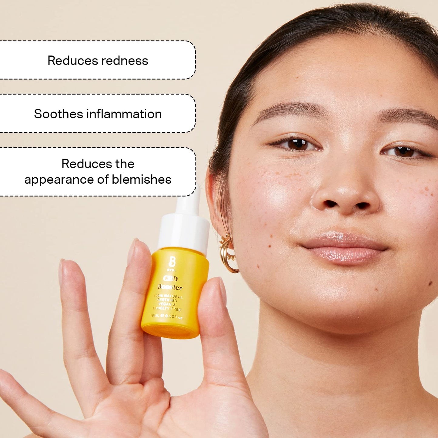 BYBI Beauty CBD Booster | Facial Oil | Calm Stressed Skin, Eases Blemishes and Reduce Redness | Contains 100mg CBD Hemp Oil | 15 ml