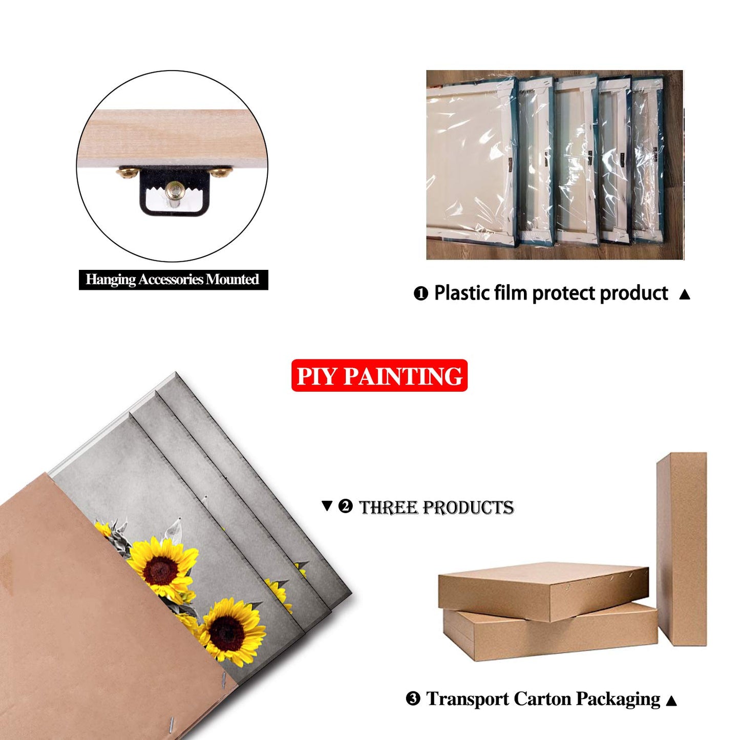 Piy Painting Sunflower Canvas painting Sunflower is a Flower that Yearns for Light Picture on Canvas, 3 Panel Canvas Repetition Décor Decorative arts for Living Room Birthday Gift 30x30cm
