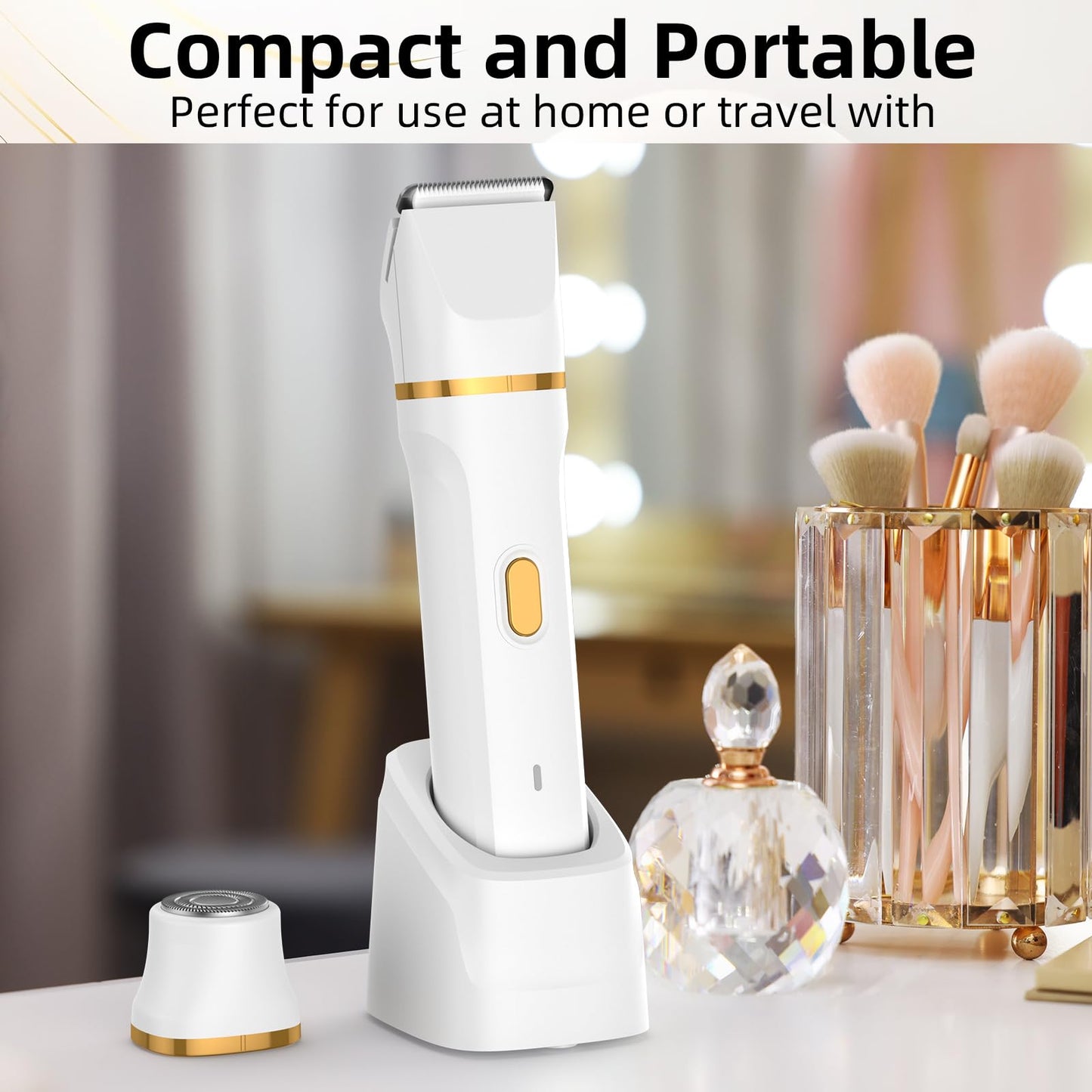 Lady Shavers for Women, Facial Hair Remover for Women 2-in-1 Bikini Trimmer Electric Razor for Arm & Leg &Bikini, IPX7 Waterproof Easy Cleaning (White)
