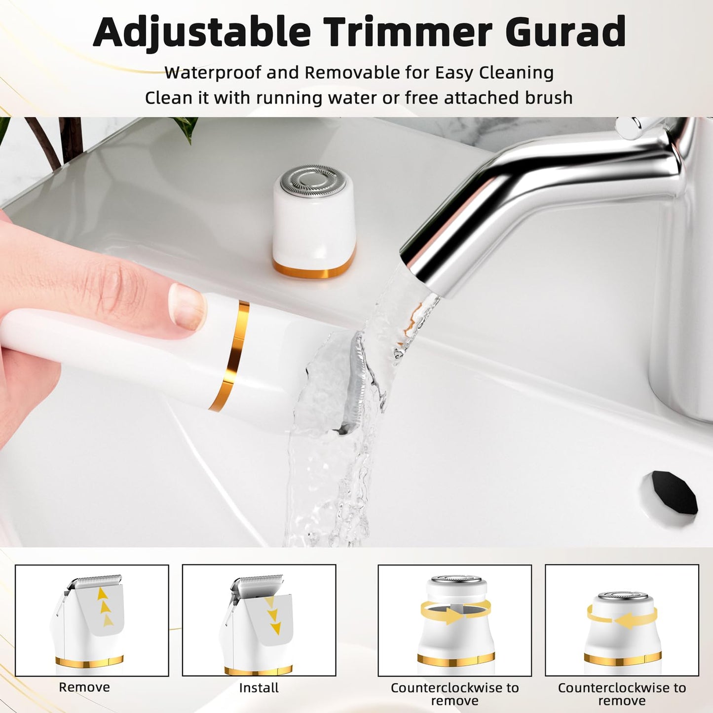 Lady Shavers for Women, Facial Hair Remover for Women 2-in-1 Bikini Trimmer Electric Razor for Arm & Leg &Bikini, IPX7 Waterproof Easy Cleaning (White)