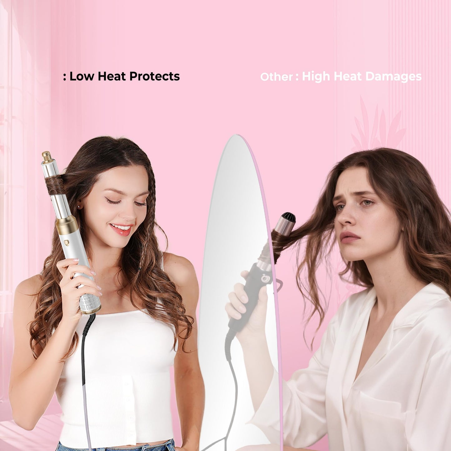 Airbrush 6 in 1 Hair Styler Mogawave Magic Styler Airstyler Hair Dryer Brush Magic Styler 1000W Blow Dryer Brush Set with Air Curler, Straighten, Volumise, Smooth, Air Stylers for Women