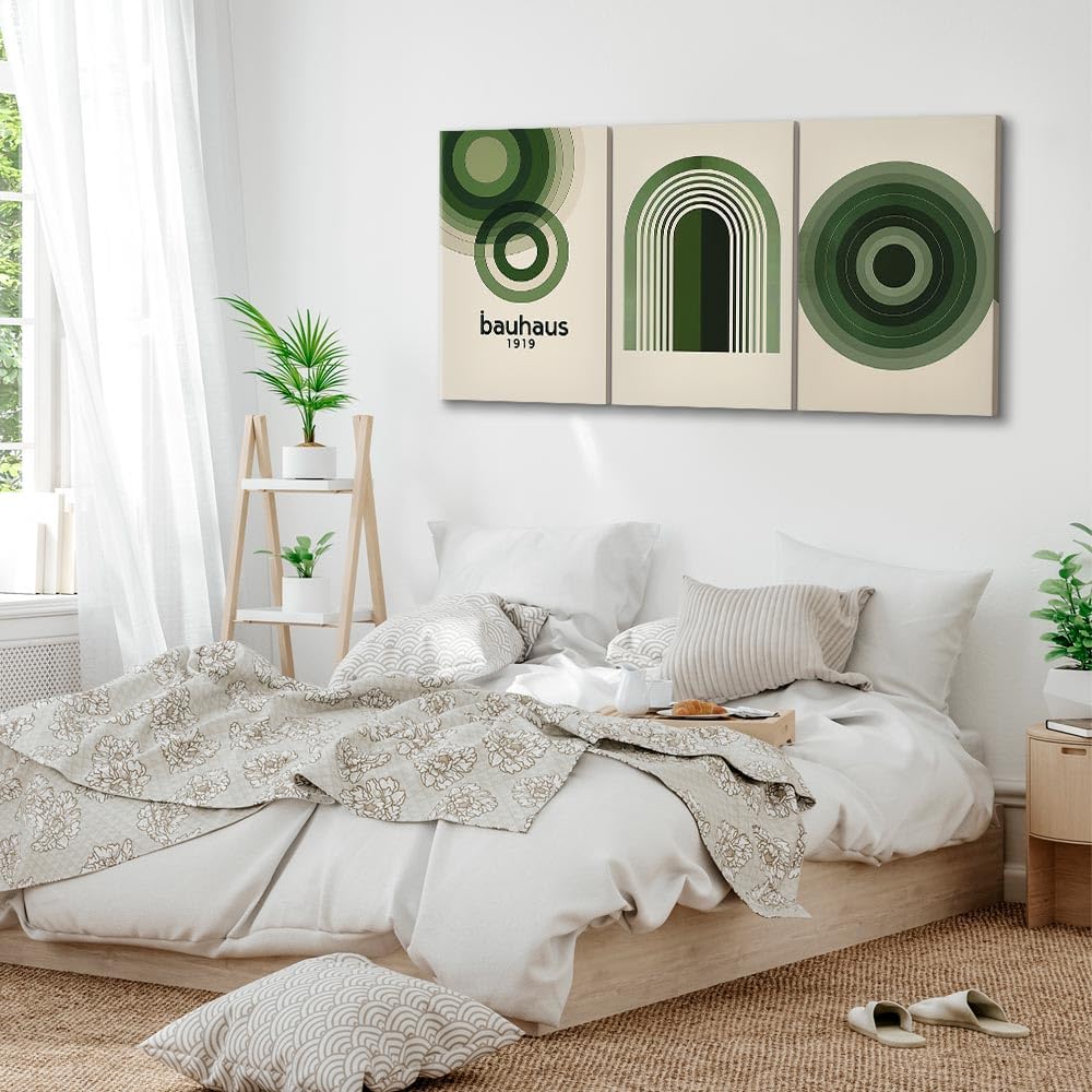 murando - Art Set of 3 Canvases Wall Art Geometric Circle 120x60 cm (3 pcs. 40x60 cm each) Acoustic Wall Multi Part Canvas - 3 Piece - Room Decor Print Living Room - Dark Green a-H-10131-b-a
