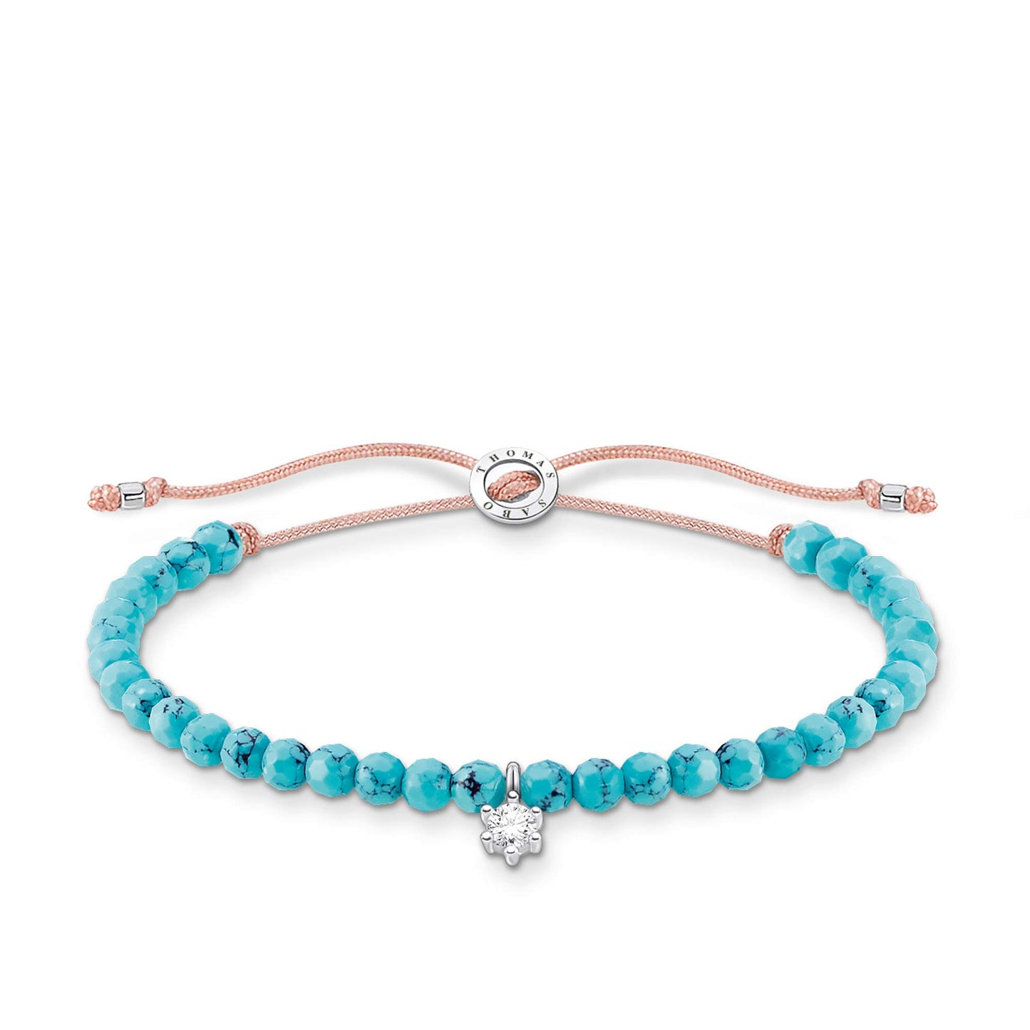 Thomas Sabo Turquoise Bead Bracelet with White Stone 925 Sterling Silver 13-20cm Length