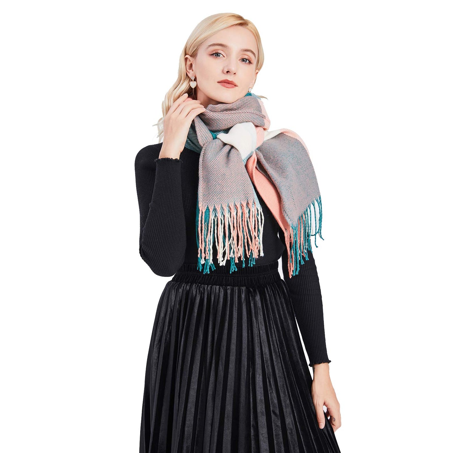 Miss Lulu Women Scarf Winter Long Soft Warm Tartan Check Wrap Wool Spinning Tassel Shawl Stole Scarves Ladies