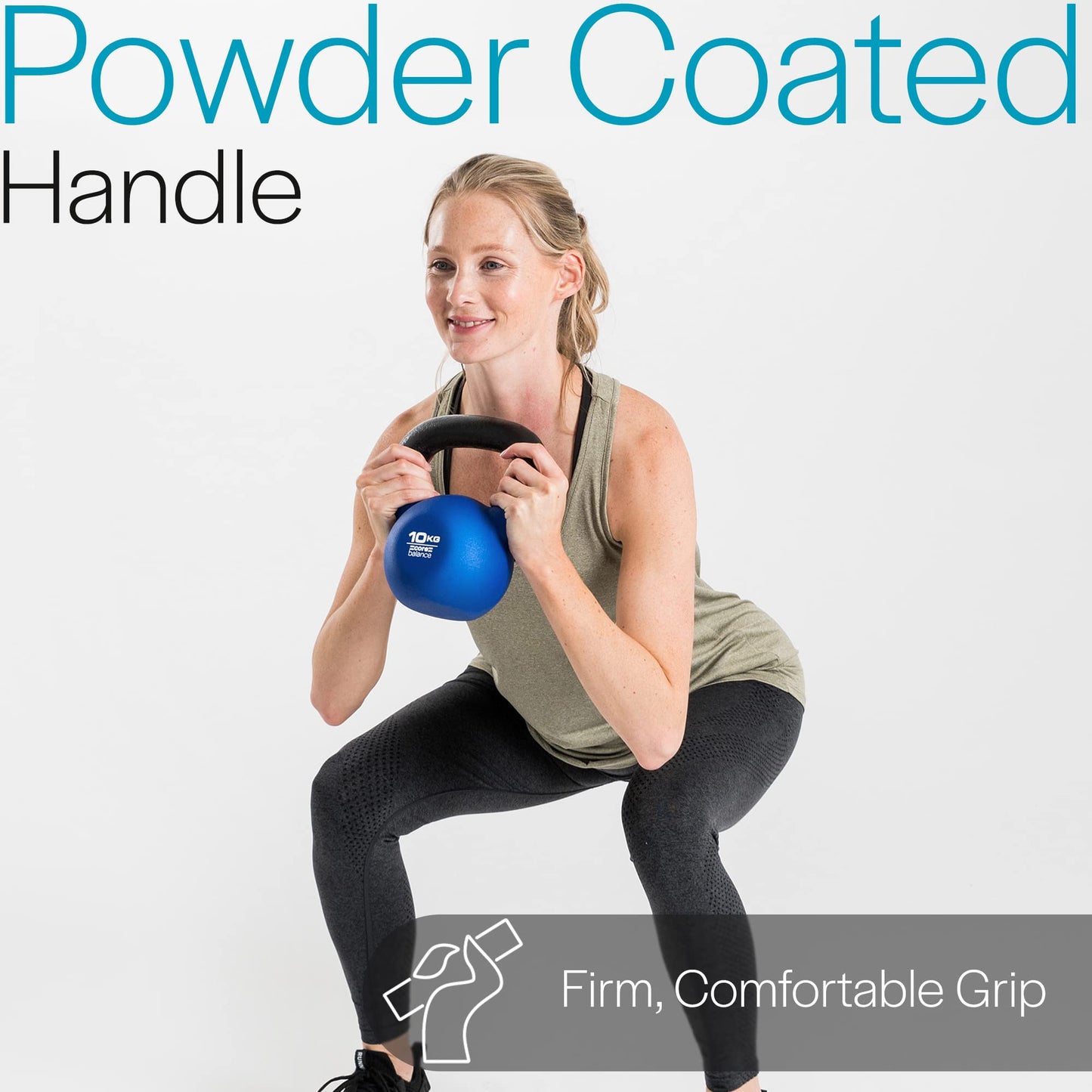 Core Balance 10kg Kettlebell Weight Cast Iron Neoprene Coated Heavy Duty Strength Training (Blue)