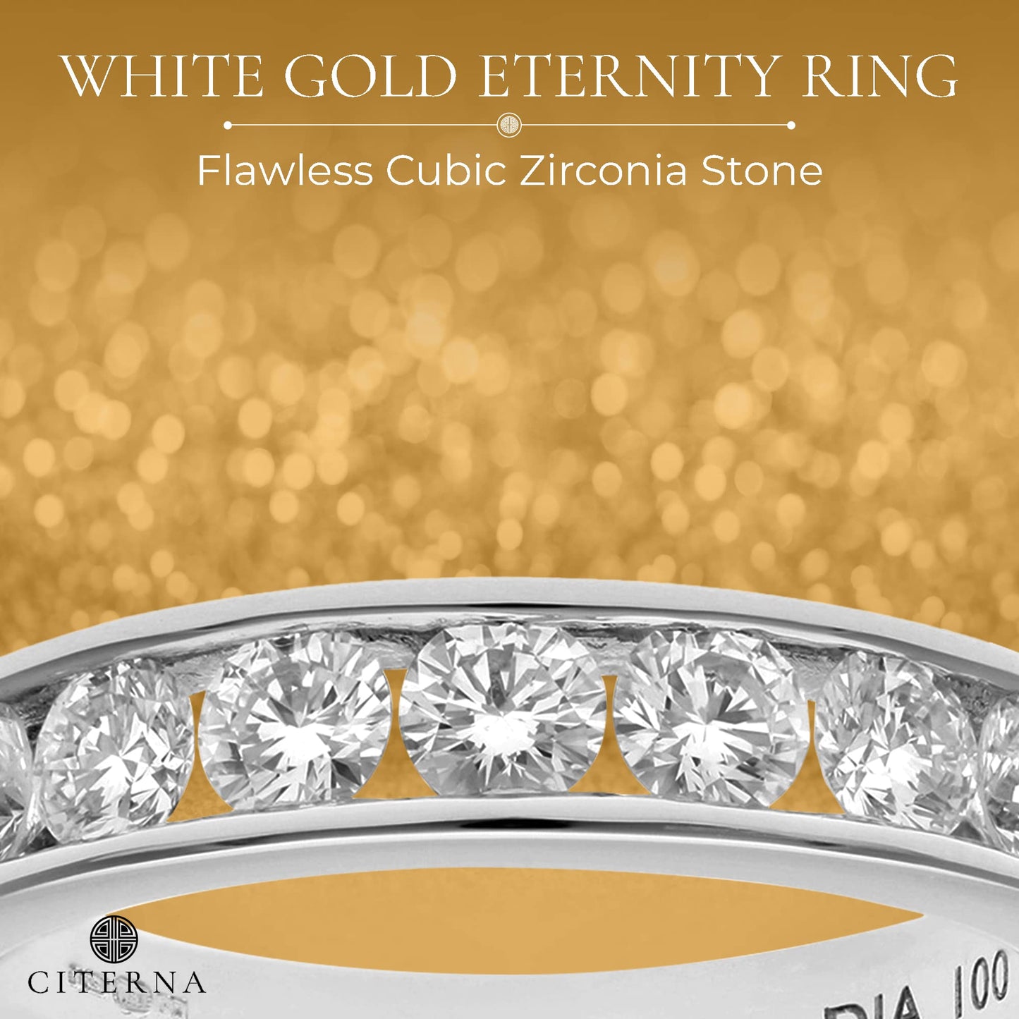 Citerna White Gold Ring - Premium Quality Gold Eternity Engagement Rings Embellished with Cubic Zirconia - Stunning and Durable Gold Rings for Women - Branded Box Included
