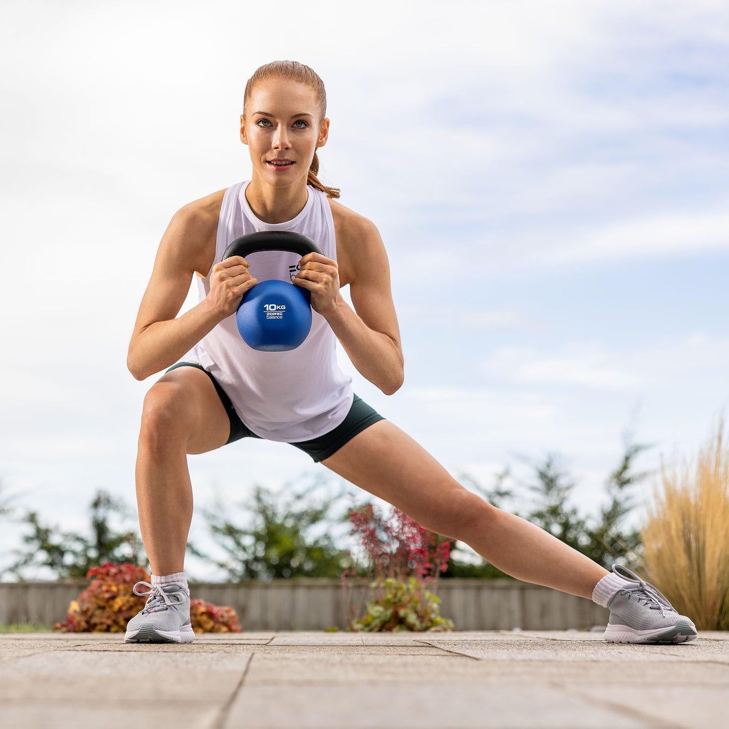 Core Balance 10kg Kettlebell Weight Cast Iron Neoprene Coated Heavy Duty Strength Training (Blue)