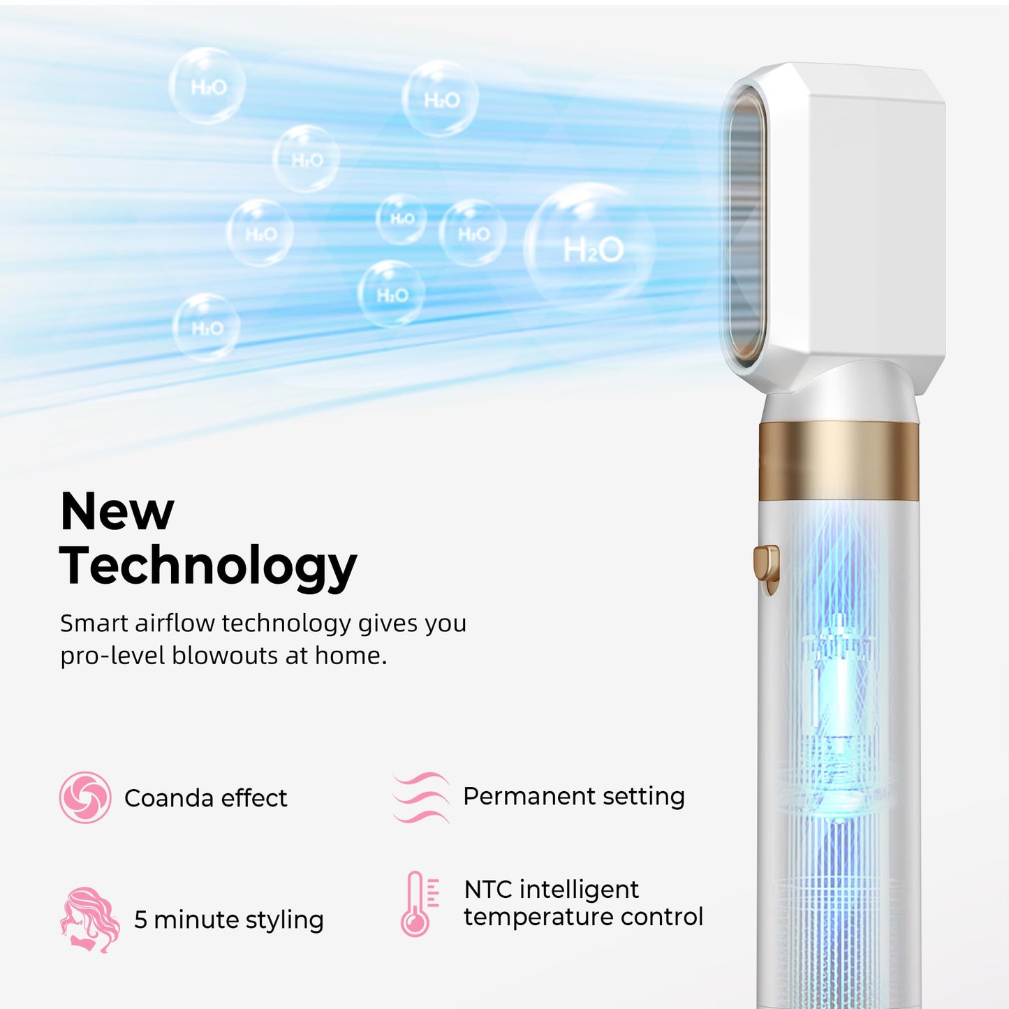 Airbrush 6 in 1 Hair Styler Mogawave Magic Styler Airstyler Hair Dryer Brush Magic Styler 1000W Blow Dryer Brush Set with Air Curler, Straighten, Volumise, Smooth, Air Stylers for Women