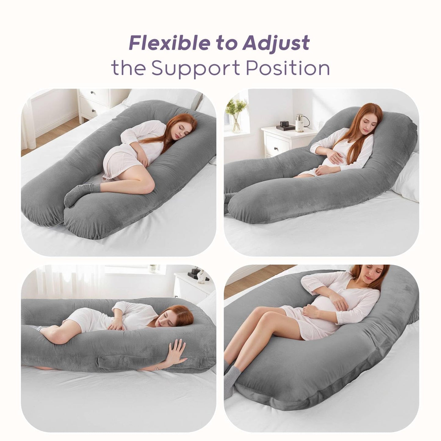 Nuliie Pregnancy Pillow for Sleeping, U Shaped Full Body Pillow Pregnancy Pillows, Maternity Pillow Support for Back, Hips, Legs for Pregnant Women, With Washable Velvet Cover (Grey)
