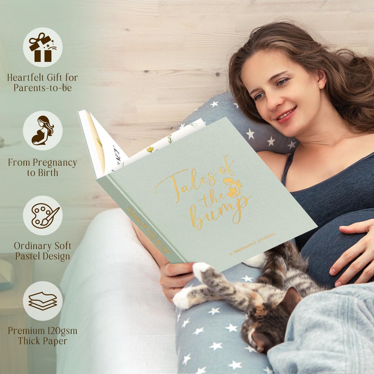 Lanpn My Pregnancy Journal Memory Book for First Time Mum, 156 Page Pregnant Announcement Must Have Planner Scrapbook, Mom to Be Keepsake Gift Pregnancy Tracking Diary for Expecting Parent Sage Green