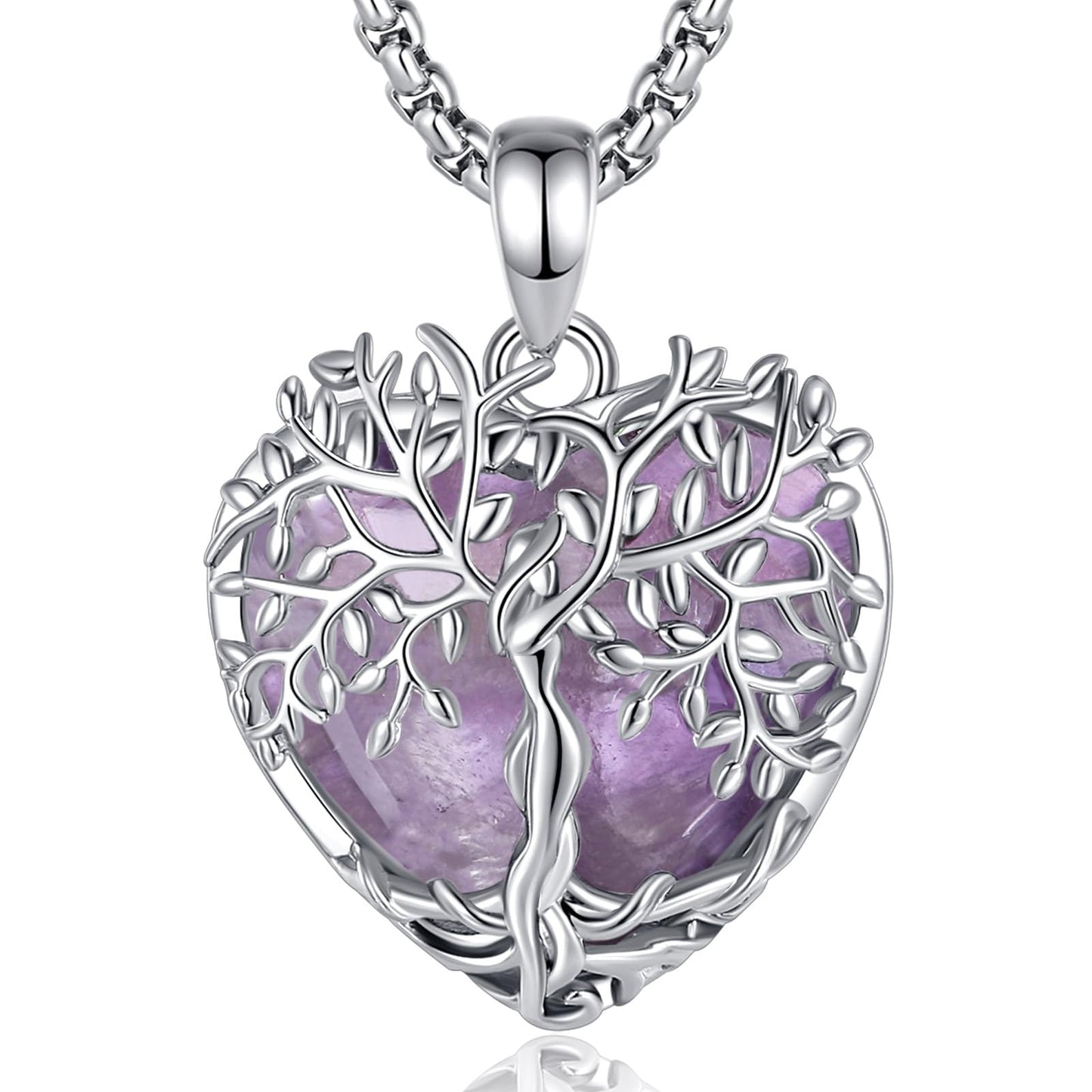 AEONSLOVE Amethyst Necklace Tree of Life Necklace for Women Ladies Girls Amethyst Healing Crystal Necklaces Heart Life Tree Pendant Healing Stones and Crystals Jewellery Gifts