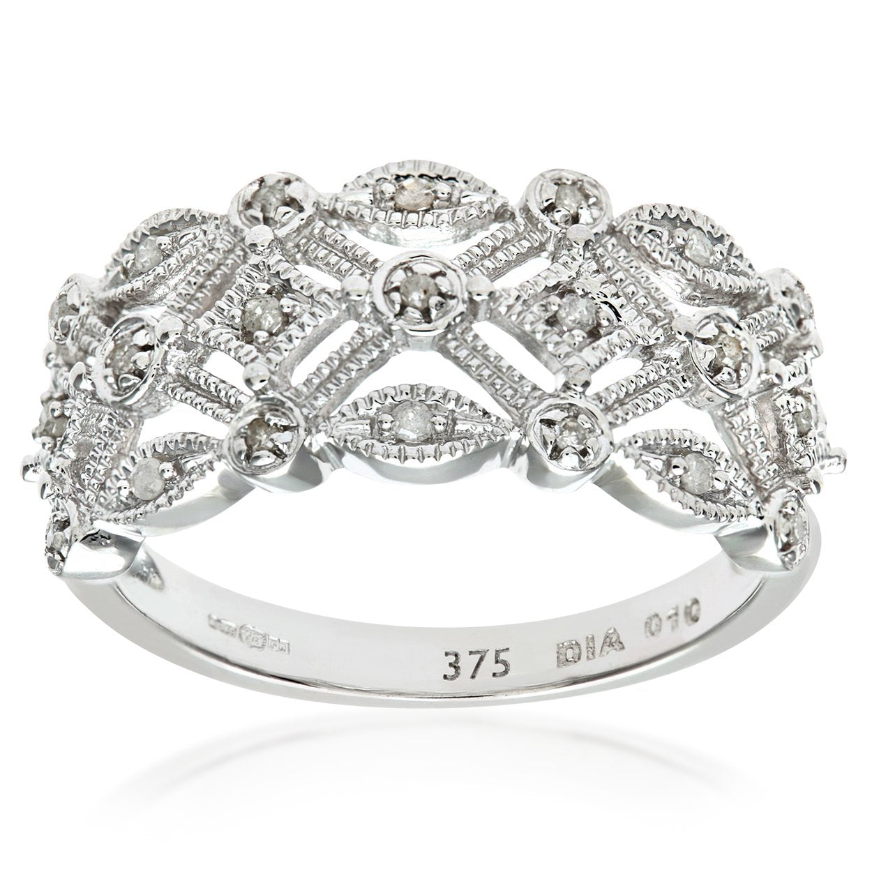 Naava Women's Diamond Ring, 9 ct White Gold Ornately set with White Diamonds
